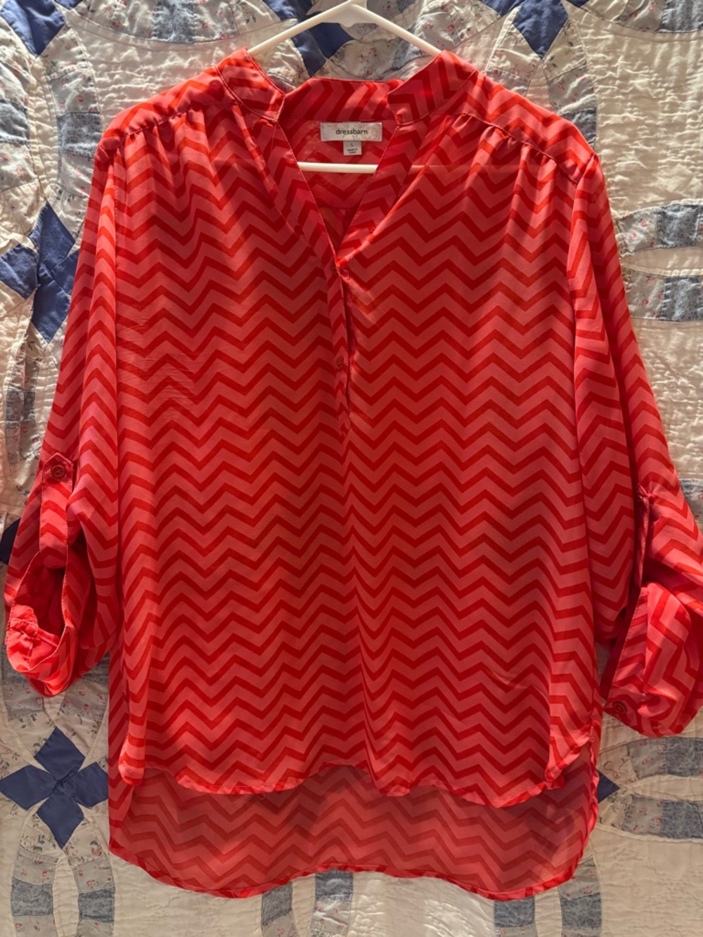 dressbarn Coral-Red Chevron Tunic Blouse